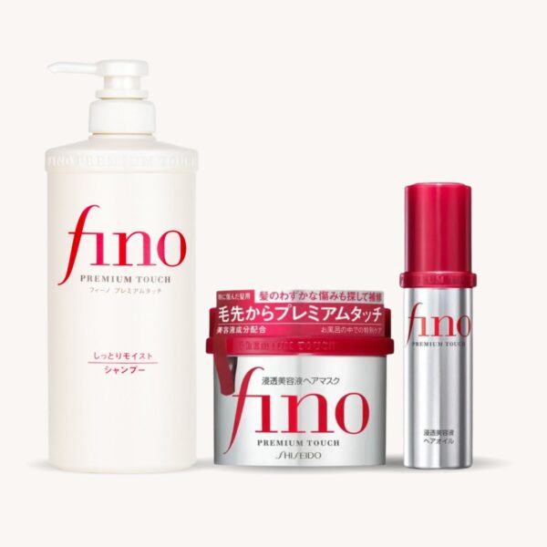 Pack Trio Fino Premium Touch, Routine cheveux japonais, Kit soin cheveux Shiseido, Rituel Fino complet, Soin cheveux abîmés trio