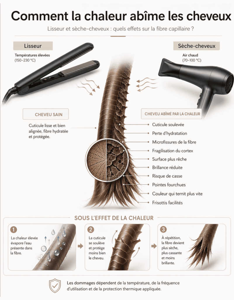 dommage de la chaleur sur les cheveux
