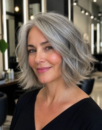 Le carré flou cheveux gris femme