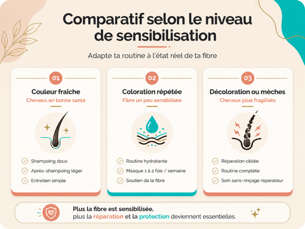 comparatif cheveux colorés selon le niveau de sensibilisation